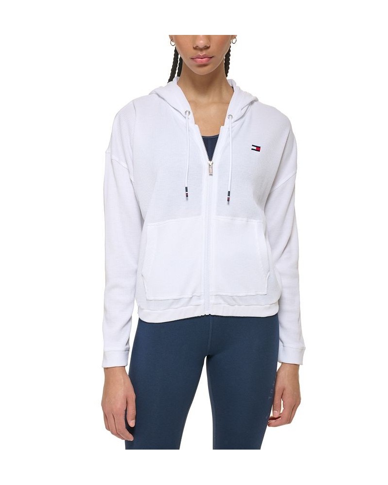 Women's Waffle-Knit Full-Zip Hoodie White $17.09 Tops