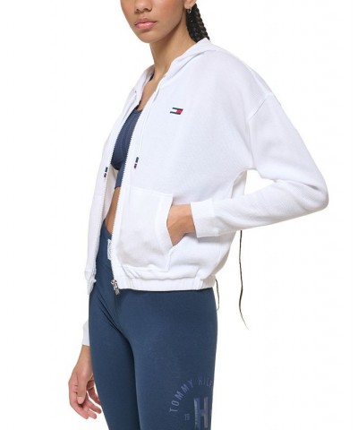 Women's Waffle-Knit Full-Zip Hoodie White $17.09 Tops