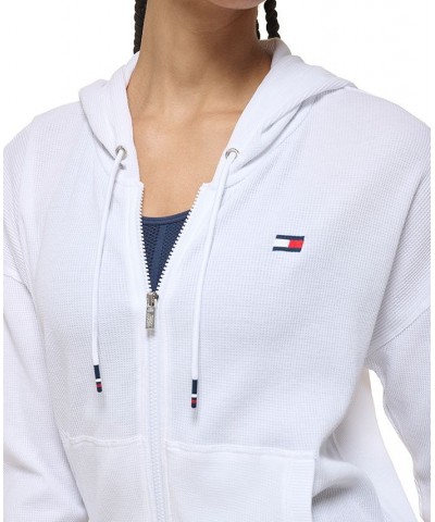 Women's Waffle-Knit Full-Zip Hoodie White $17.09 Tops