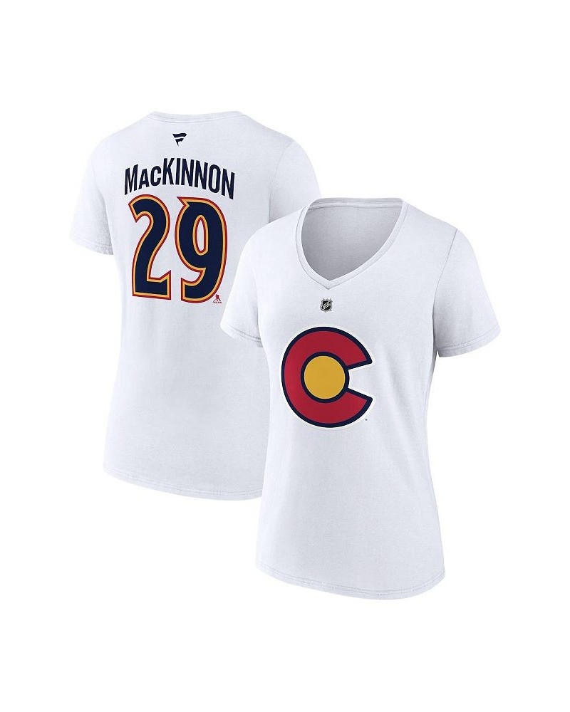 Women's Branded Nathan MacKinnon White Colorado Avalanche Special Edition 2.0 Name and Number V-Neck T-shirt White $21.44 Tops