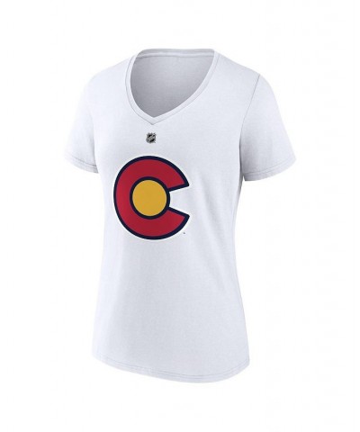 Women's Branded Nathan MacKinnon White Colorado Avalanche Special Edition 2.0 Name and Number V-Neck T-shirt White $21.44 Tops