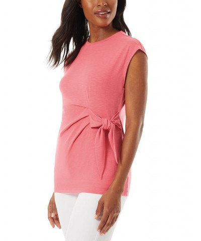 Women's Drapey Side-Tie Slub Top Pink $24.79 Tops