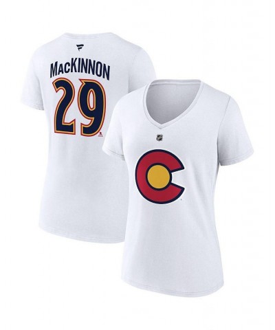 Women's Branded Nathan MacKinnon White Colorado Avalanche Special Edition 2.0 Name and Number V-Neck T-shirt White $21.44 Tops