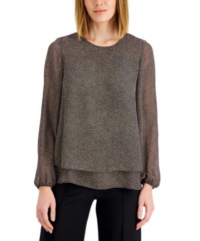 Rambling Mini-Dot Double-Layer Blouse Warm Sand/ Anne Black $11.68 Tops