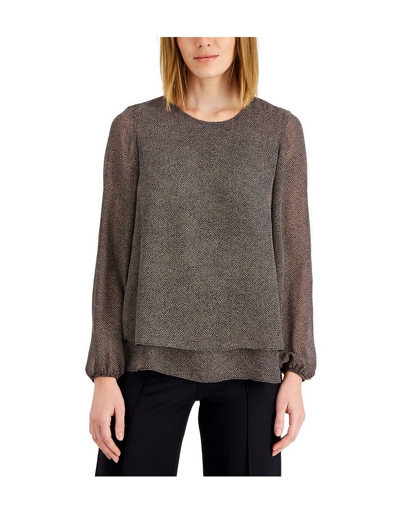 Rambling Mini-Dot Double-Layer Blouse Warm Sand/ Anne Black $11.68 Tops