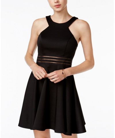 Juniors' Illusion-Waist Scuba Fit & Flare Dress Black $28.29 Dresses