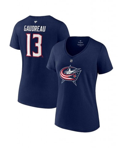 Women's Branded Johnny Gaudreau Navy Columbus Blue Jackets Authentic Stack Name and Number V-Neck T-shirt Navy $25.19 Tops