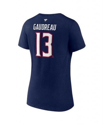 Women's Branded Johnny Gaudreau Navy Columbus Blue Jackets Authentic Stack Name and Number V-Neck T-shirt Navy $25.19 Tops