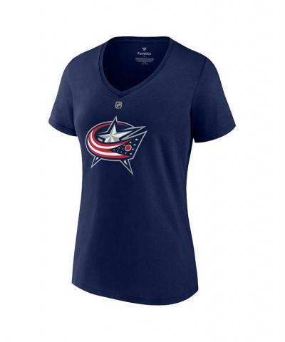 Women's Branded Johnny Gaudreau Navy Columbus Blue Jackets Authentic Stack Name and Number V-Neck T-shirt Navy $25.19 Tops