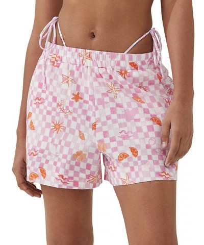 Women's Pink Check Relaxed Cover-Up Shorts Holiday Pink $18.00 Swimsuits