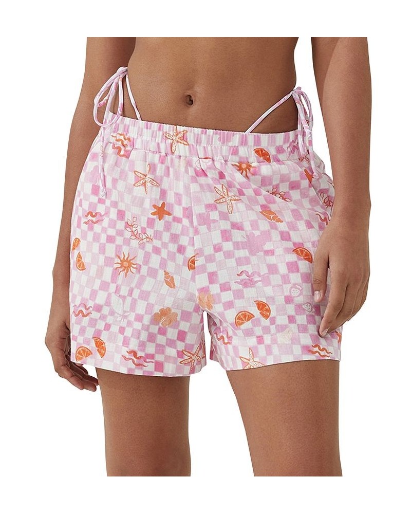 Women's Pink Check Relaxed Cover-Up Shorts Holiday Pink $18.00 Swimsuits