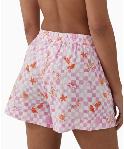 Women's Pink Check Relaxed Cover-Up Shorts Holiday Pink $18.00 Swimsuits