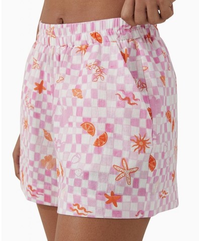 Women's Pink Check Relaxed Cover-Up Shorts Holiday Pink $18.00 Swimsuits