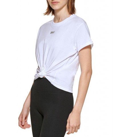 Women's Cotton Metallic-Logo T-Shirt White $13.20 Tops