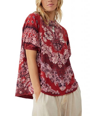 Women's Luly Cotton Bandana-Print T-Shirt Pink $46.64 Tops