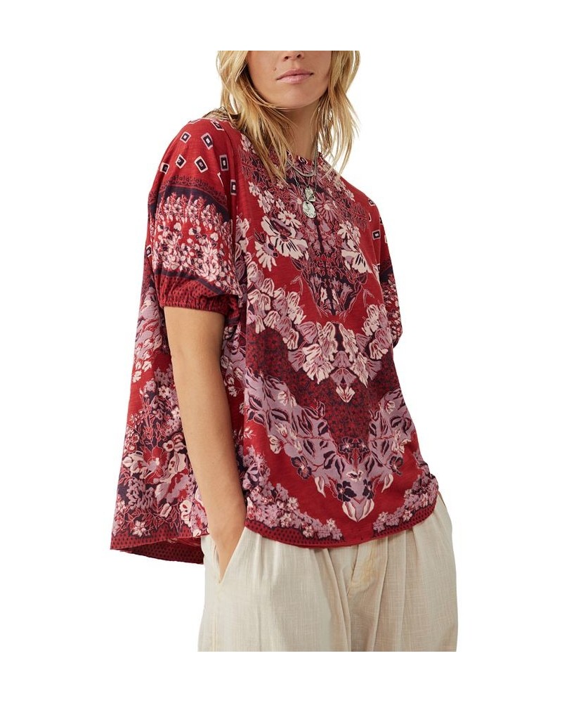 Women's Luly Cotton Bandana-Print T-Shirt Pink $46.64 Tops