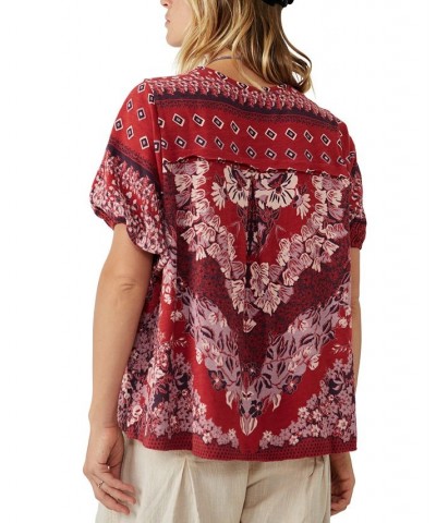 Women's Luly Cotton Bandana-Print T-Shirt Pink $46.64 Tops