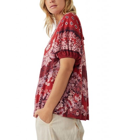 Women's Luly Cotton Bandana-Print T-Shirt Pink $46.64 Tops