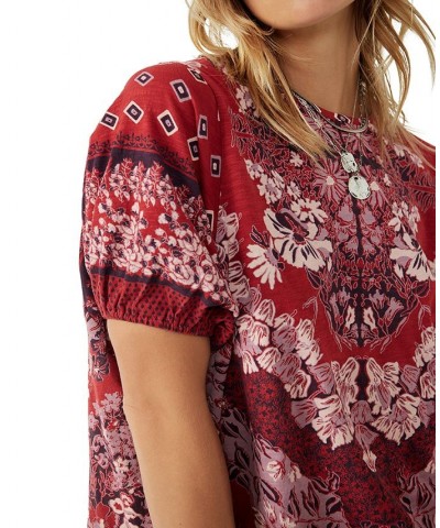 Women's Luly Cotton Bandana-Print T-Shirt Pink $46.64 Tops