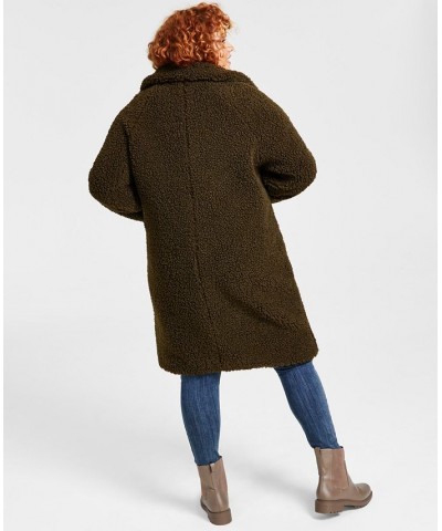 Women's Plus Size Notched-Collar Teddy Coat Olive $64.00 Coats