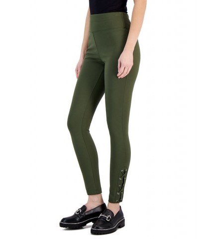 Women's Ponte Lace-Up Skinny Pants Green $25.87 Pants