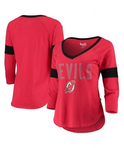 Women's Red New Jersey Devils Ultimate Fan Raglan 3/4-Sleeve V-Neck T-shirt Red $19.68 Tops