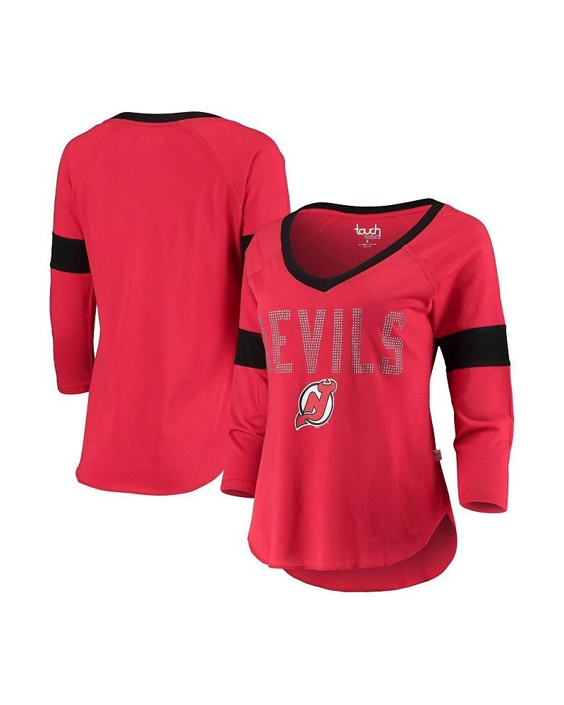 Women's Red New Jersey Devils Ultimate Fan Raglan 3/4-Sleeve V-Neck T-shirt Red $19.68 Tops