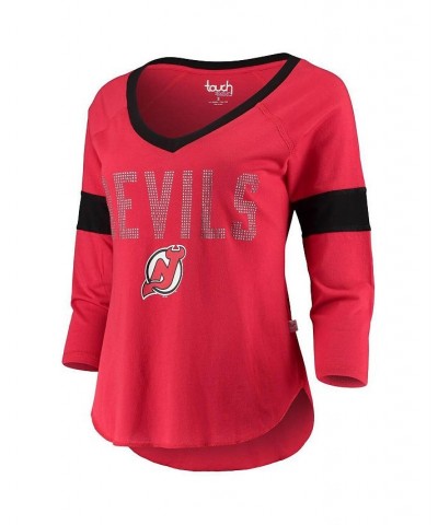 Women's Red New Jersey Devils Ultimate Fan Raglan 3/4-Sleeve V-Neck T-shirt Red $19.68 Tops