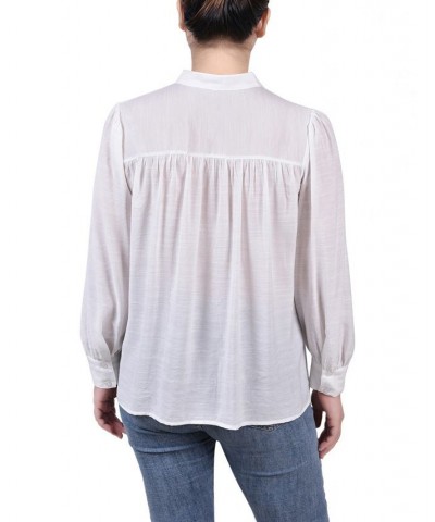 Petite Crochet Long Sleeve Blouse White $14.08 Tops