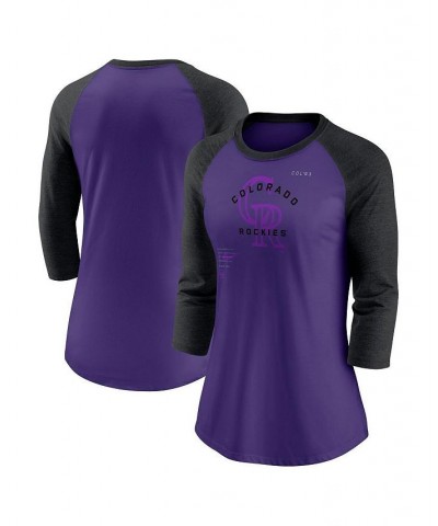 Women's Purple Black Colorado Rockies Next Up Tri-Blend Raglan 3/4-Sleeve T-shirt Purple, Black $27.50 Tops