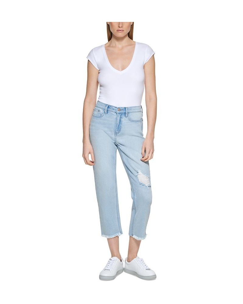 Petite Destructed Cut-Hem Denim Jeans Baja Wash $28.36 Jeans