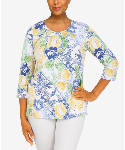 Petite Classics Lemon Tile 3/4 Sleeve Top Navy $28.38 Tops