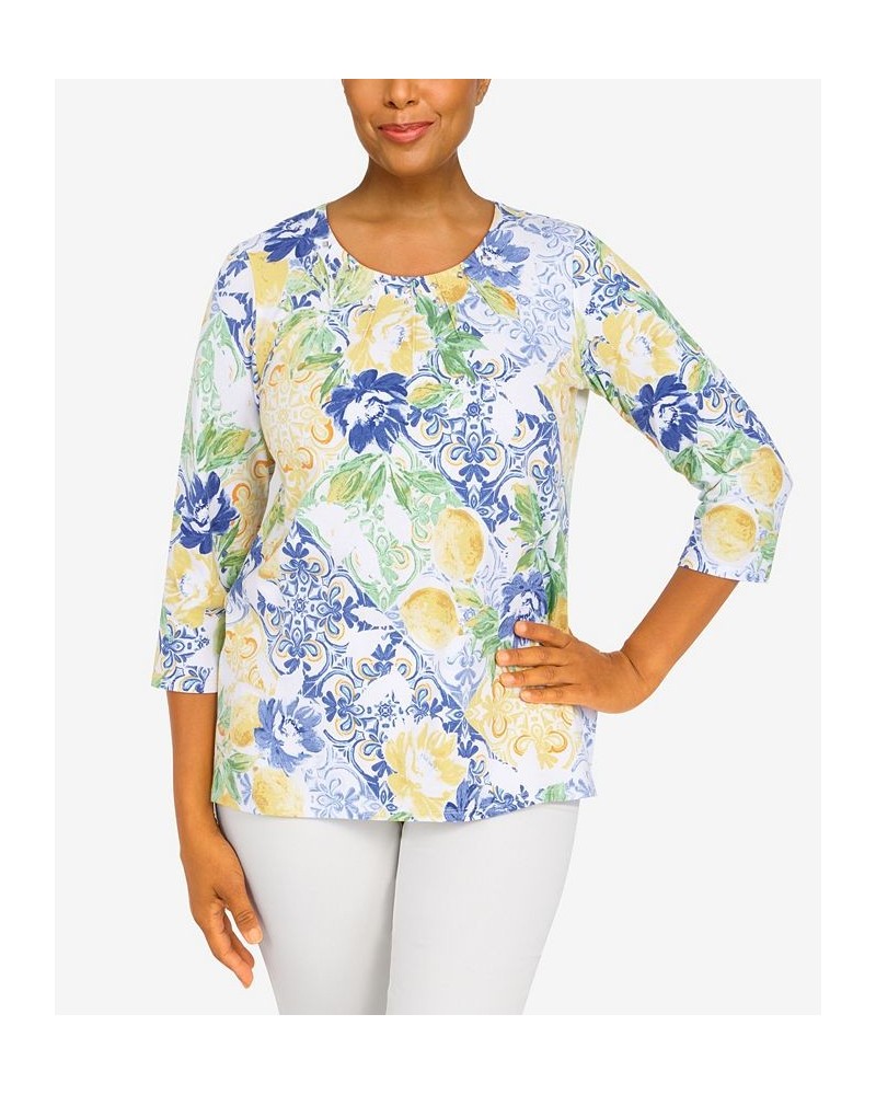 Petite Classics Lemon Tile 3/4 Sleeve Top Navy $28.38 Tops