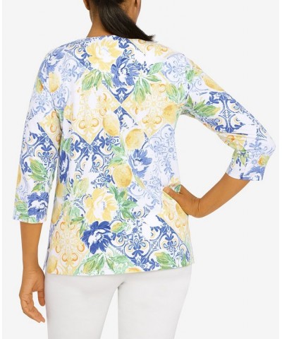 Petite Classics Lemon Tile 3/4 Sleeve Top Navy $28.38 Tops