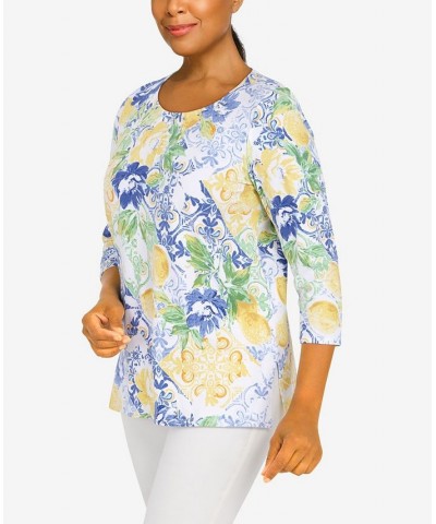 Petite Classics Lemon Tile 3/4 Sleeve Top Navy $28.38 Tops