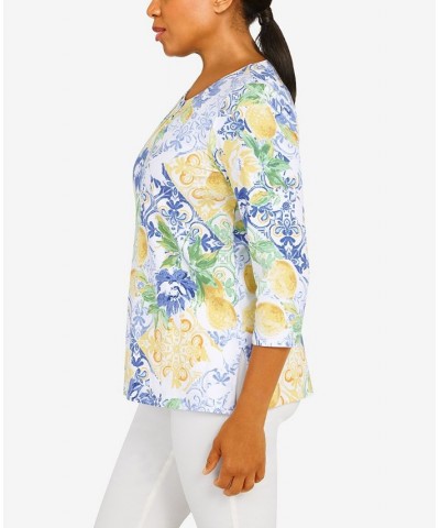 Petite Classics Lemon Tile 3/4 Sleeve Top Navy $28.38 Tops