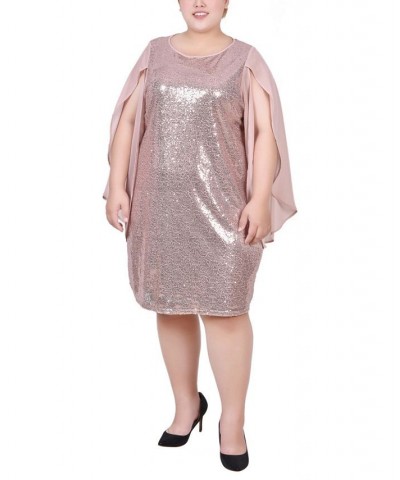 Plus Size Long Open Flutter Sleeve Sequined Dress Champagne $20.18 Dresses