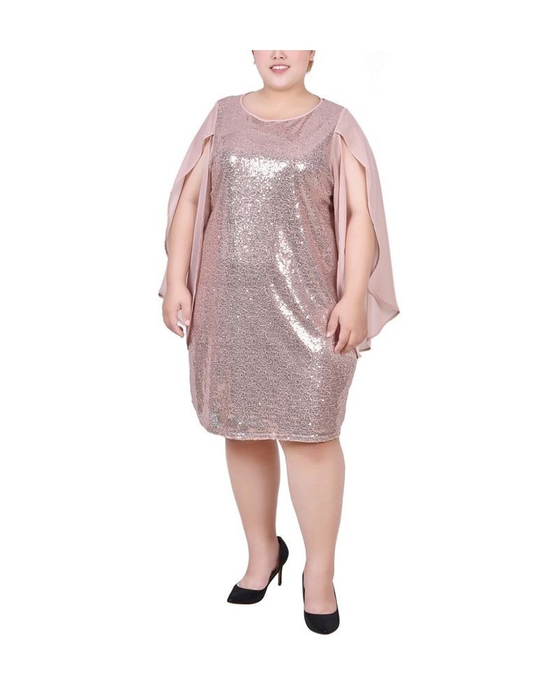 Plus Size Long Open Flutter Sleeve Sequined Dress Champagne $20.18 Dresses