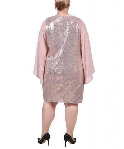 Plus Size Long Open Flutter Sleeve Sequined Dress Champagne $20.18 Dresses