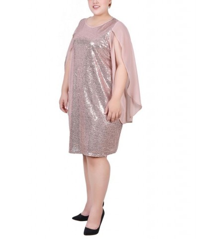 Plus Size Long Open Flutter Sleeve Sequined Dress Champagne $20.18 Dresses