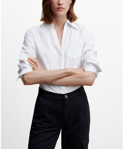 Women's Pleated Cotton Shirt White $22.50 Tops