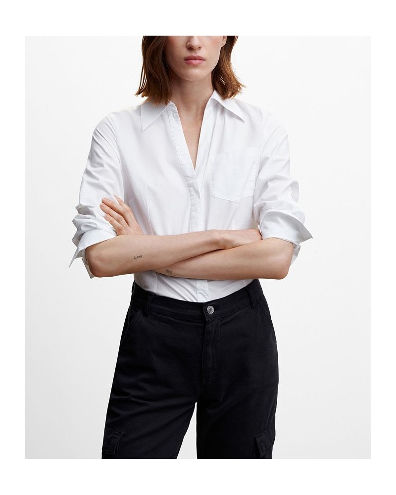 Women's Pleated Cotton Shirt White $22.50 Tops