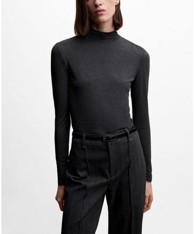 Women's Turtleneck Long-Sleeved T-shirt Gray $19.07 Tops