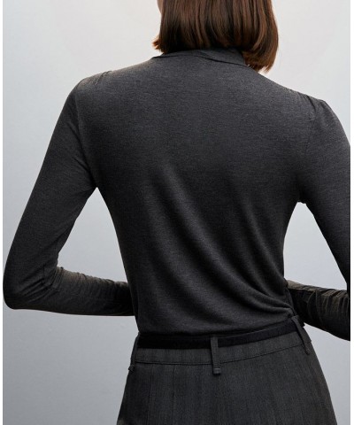 Women's Turtleneck Long-Sleeved T-shirt Gray $19.07 Tops