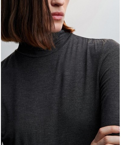 Women's Turtleneck Long-Sleeved T-shirt Gray $19.07 Tops