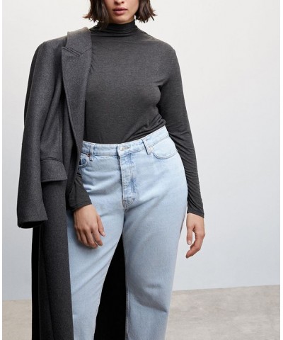 Women's Turtleneck Long-Sleeved T-shirt Gray $19.07 Tops