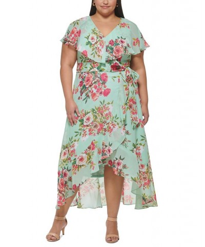 Plus Size Ruffle-Sleeve Tie-Waist Dress Minty Combo $41.70 Dresses