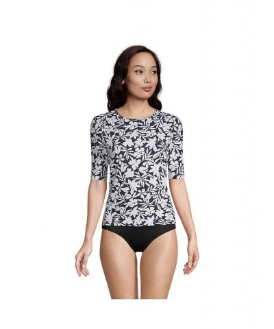 Women's Petite Crew Neck Elbow Sleeve Rash Guard UPF 50 Sun Protection Modest Swim Tee Black havana floral $31.29 Swimsuits